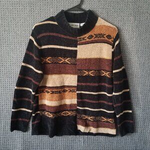 Cabin Creek Sweater Black Tan Pullover Women's Petite Small